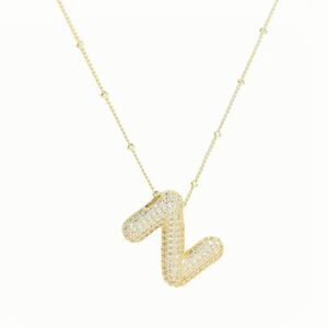 Golden Dainty Bubble Letter 26 A-Z Letter Necklace